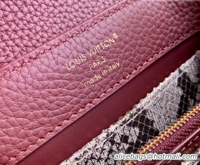 Shop Grade Louis Vuitton Capucines Mini Bag in Taurillon and python-embossed leather N89369 Burgundy 2026