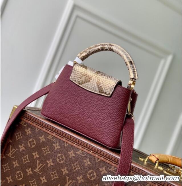 Shop Grade Louis Vuitton Capucines Mini Bag in Taurillon and python-embossed leather N89369 Burgundy 2026