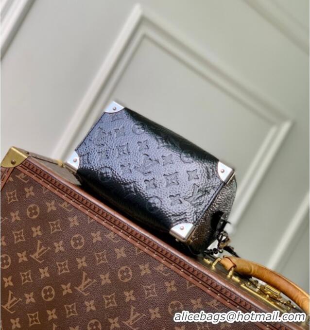 Top Grade Louis Vuitton Speedy Trunk 20 Bag with Studs in Black Grained Shiny Leather M27921 2026