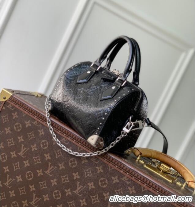 Top Grade Louis Vuitton Speedy Trunk 20 Bag with Studs in Black Grained Shiny Leather M27921 2026