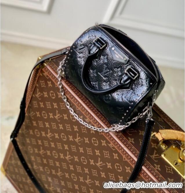 Top Grade Louis Vuitton Speedy Trunk 20 Bag with Studs in Black Grained Shiny Leather M27921 2026