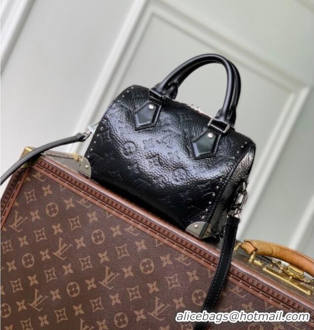 Top Grade Louis Vuitton Speedy Trunk 20 Bag with Studs in Black Grained Shiny Leather M27921 2026