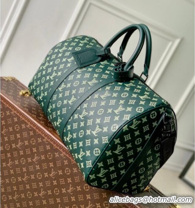 Top Quality Louis Vuitton Men's Keepall Bandoulière 50 Travel Bag in Monogram Shadow Leather M27179 Forest Green 2026