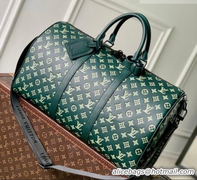 Top Quality Louis Vuitton Men's Keepall Bandoulière 50 Travel Bag in Monogram Shadow Leather M27179 Forest Green 2026