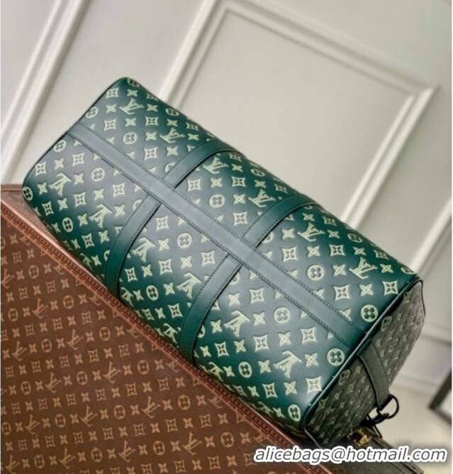 Top Quality Louis Vuitton Men's Keepall Bandoulière 50 Travel Bag in Monogram Shadow Leather M27179 Forest Green 2026