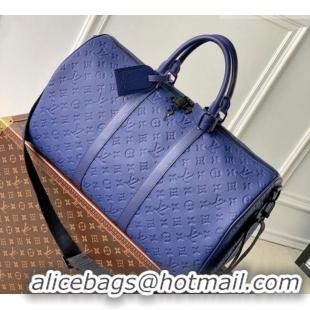 Best Price Louis Vuitton Men's Keepall Bandoulière 50 Travel Bag in Monogram Taurillon Leather M11495 Blue 2026