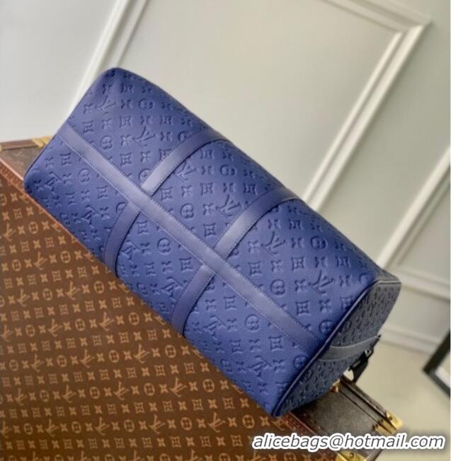 Best Price Louis Vuitton Men's Keepall Bandoulière 50 Travel Bag in Monogram Taurillon Leather M11495 Blue 2026