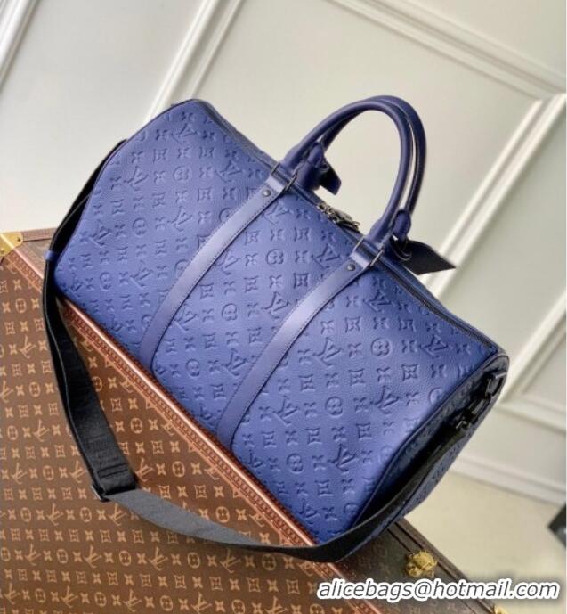 Best Price Louis Vuitton Men's Keepall Bandoulière 50 Travel Bag in Monogram Taurillon Leather M11495 Blue 2026