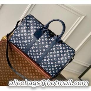 Super Quality Louis Vuitton Men's Keepall Bandoulière 50 Travel Bag in Monogram Shadow Leather M24953 Ink Blue/White 202