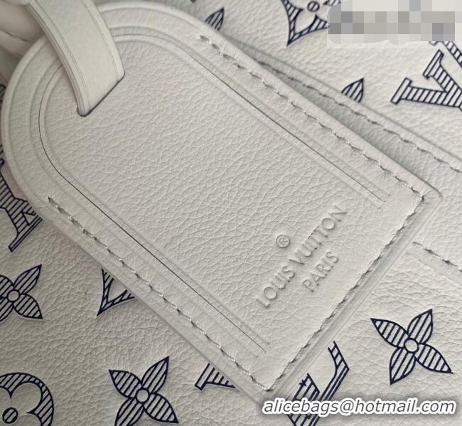 Best Price Louis Vuitton Men's Keepall Bandoulière 50 Travel Bag in Monogram Shadow Leather M24953 White/Blue 2026