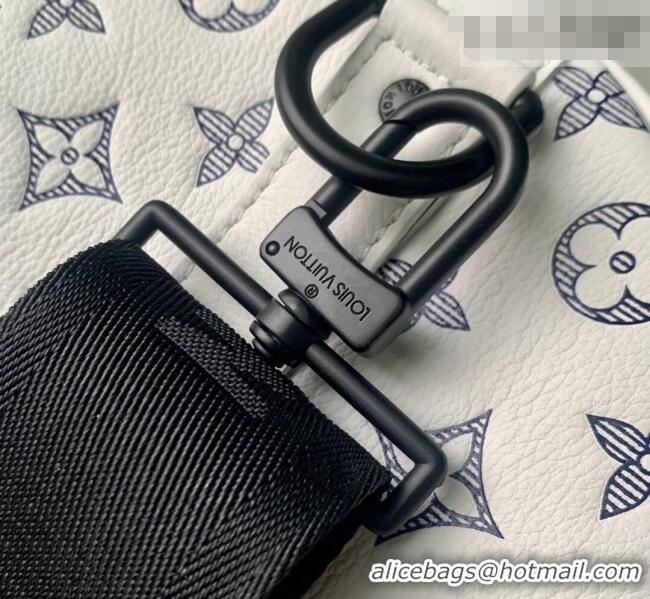 Best Price Louis Vuitton Men's Keepall Bandoulière 50 Travel Bag in Monogram Shadow Leather M24953 White/Blue 2026