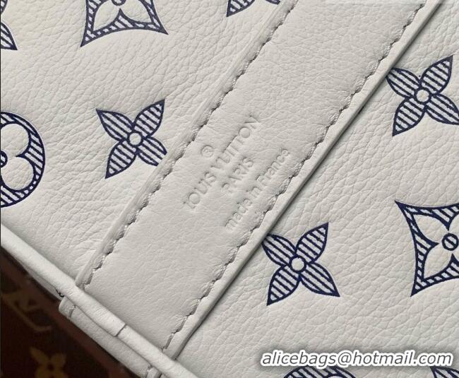 Best Price Louis Vuitton Men's Keepall Bandoulière 50 Travel Bag in Monogram Shadow Leather M24953 White/Blue 2026