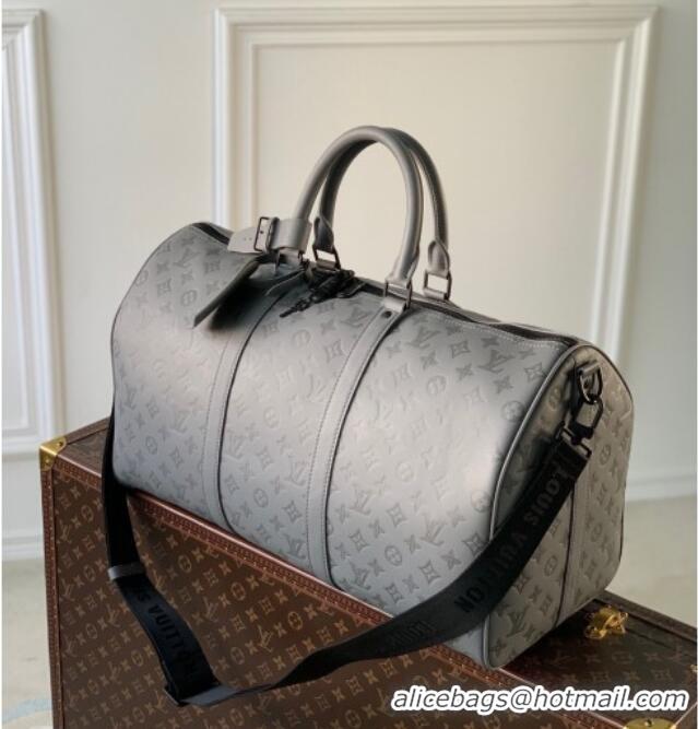 Best Price Louis Vuitton Men's Keepall Bandoulière 50 Travel Bag in Monogram Shadow Leather M46117 Anthracite Grey 2026