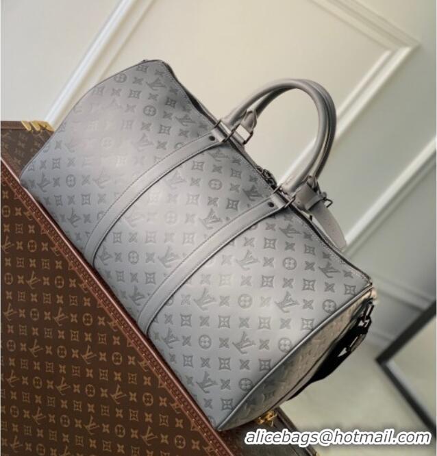 Best Price Louis Vuitton Men's Keepall Bandoulière 50 Travel Bag in Monogram Shadow Leather M46117 Anthracite Grey 2026