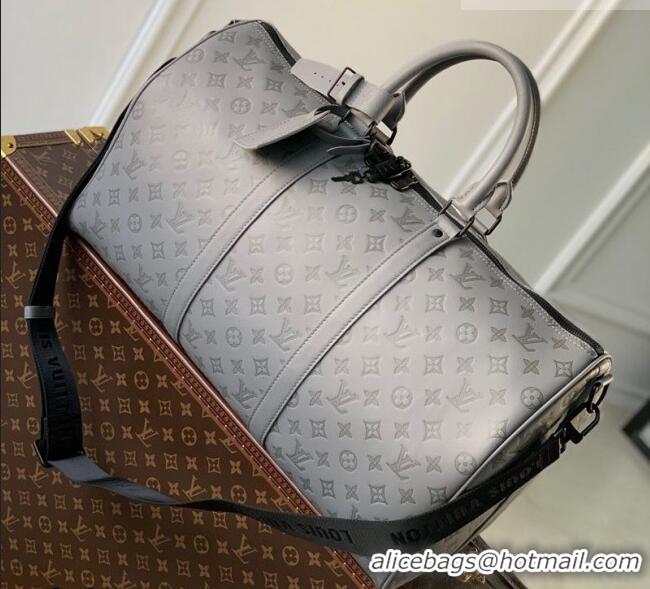 Best Price Louis Vuitton Men's Keepall Bandoulière 50 Travel Bag in Monogram Shadow Leather M46117 Anthracite Grey 2026