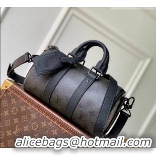 Discount Louis Vuitton Men's Keepall Bandoulière 25 Bag in Black Monogram Midnight Canvas M28369 2026