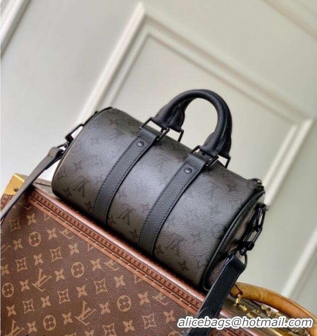 Discount Louis Vuitton Men's Keepall Bandoulière 25 Bag in Black Monogram Midnight Canvas M28369 2026