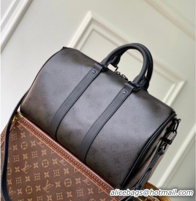 Famous Brand Louis Vuitton Men's Keepall Bandoulière 35 Bag in Black Monogram Midnight Canvas M28370 2026