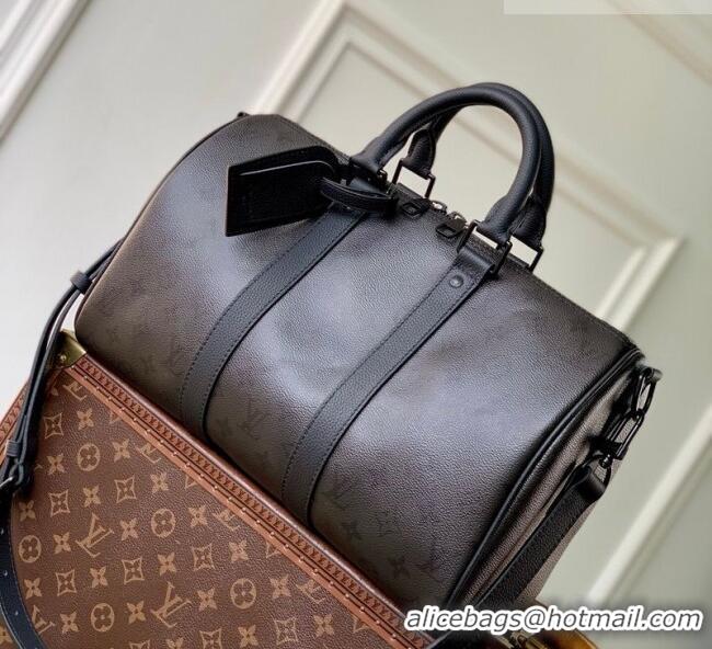 Famous Brand Louis Vuitton Men's Keepall Bandoulière 35 Bag in Black Monogram Midnight Canvas M28370 2026