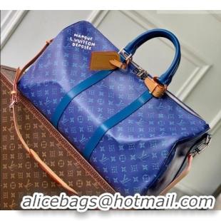 Famous Brand Louis Vuitton Men's Keepall Bandoulière 50 Travel Bag in Monogram Heritage Canvas M26864 Ocean Blue 2026