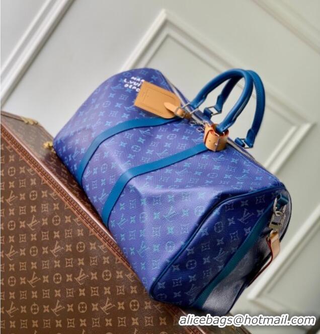 Famous Brand Louis Vuitton Men's Keepall Bandoulière 50 Travel Bag in Monogram Heritage Canvas M26864 Ocean Blue 2026