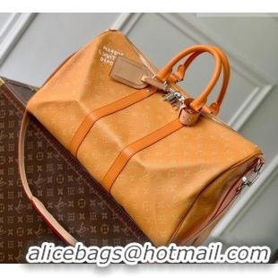 Best Price Louis Vuitton Men's Keepall Bandoulière 50 Travel Bag in Monogram Heritage Canvas M26865 Caramel 2026