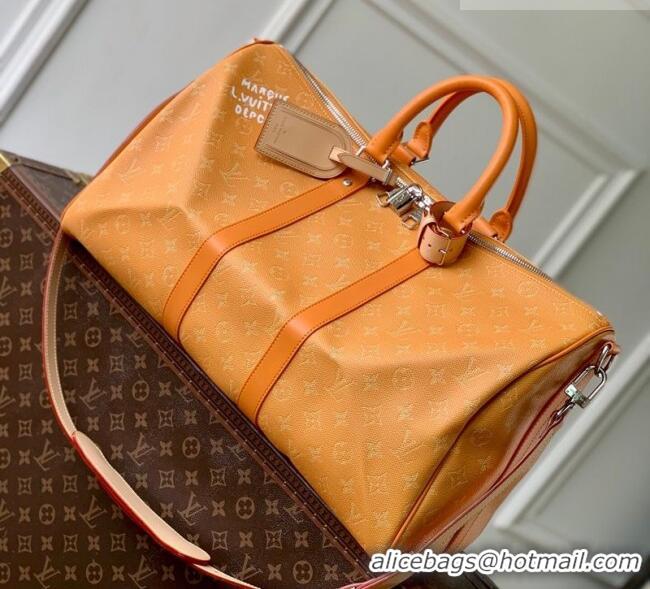 Best Price Louis Vuitton Men's Keepall Bandoulière 50 Travel Bag in Monogram Heritage Canvas M26865 Caramel 2026