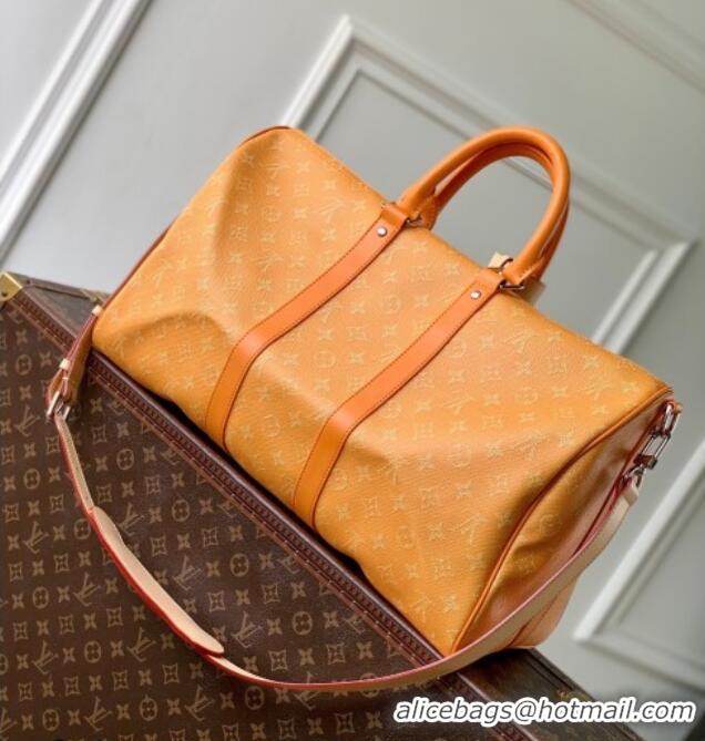 Best Price Louis Vuitton Men's Keepall Bandoulière 50 Travel Bag in Monogram Heritage Canvas M26865 Caramel 2026