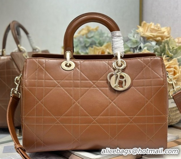 Classic Hot Dior Lady Dior Large Top Handle Bag in Cannage Smooth Brown 1441L 2026