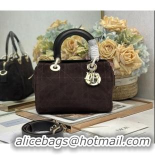 Good Quality Dior Lady Dior Small Top Handle Bag in Cannage Suede Coffee 1440S 2026