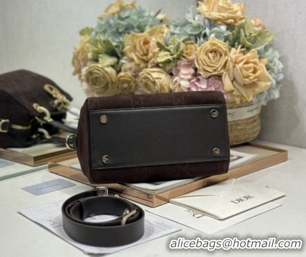 Good Quality Dior Lady Dior Small Top Handle Bag in Cannage Suede Coffee 1440S 2026