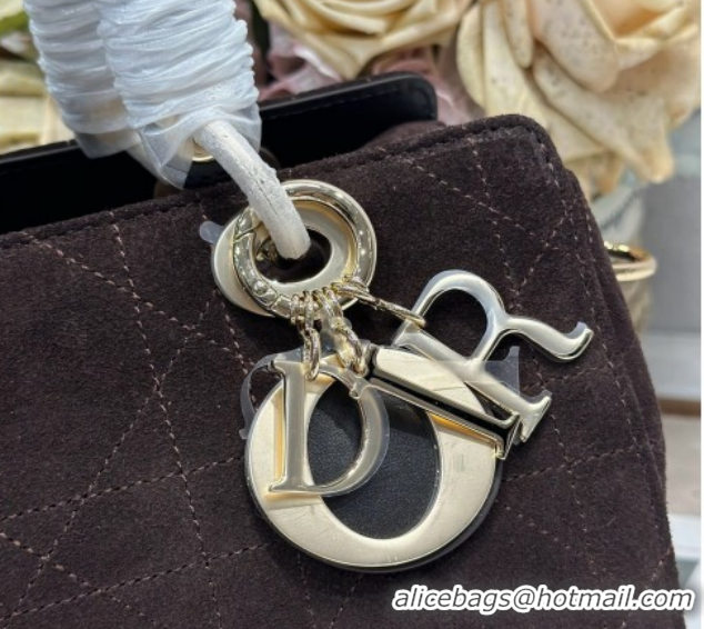 Good Quality Dior Lady Dior Small Top Handle Bag in Cannage Suede Coffee 1440S 2026
