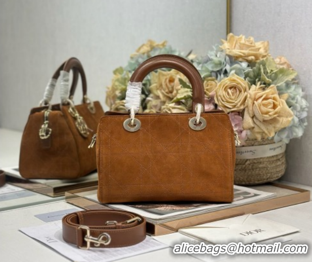 Unique Style Dior Lady Dior Small Top Handle Bag in Cannage Suede 1440S Brown 2026