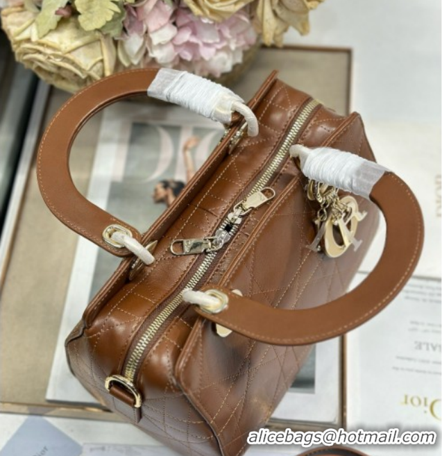 Good Product Dior Lady Dior Small Top Handle Bag in Cannage Smooth Leather 1440S Brown 2026