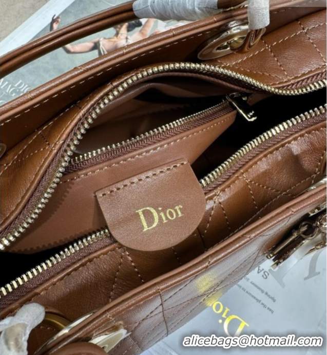 Good Product Dior Lady Dior Small Top Handle Bag in Cannage Smooth Leather 1440S Brown 2026