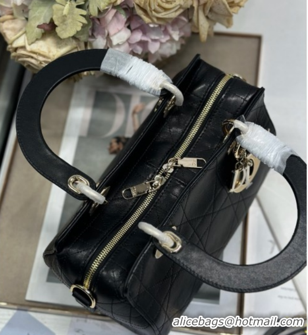 Low Cost Dior Lady Dior Small Top Handle Bag in Cannage Smooth Leather 1440S Black 2026