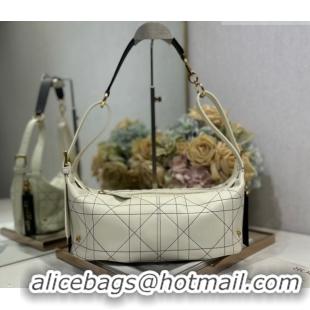 Discount Dior Small D-Journey Bag in Two-Tone Calfskin Leather in White Flat Macrocannage with Contrasting Black Topstit