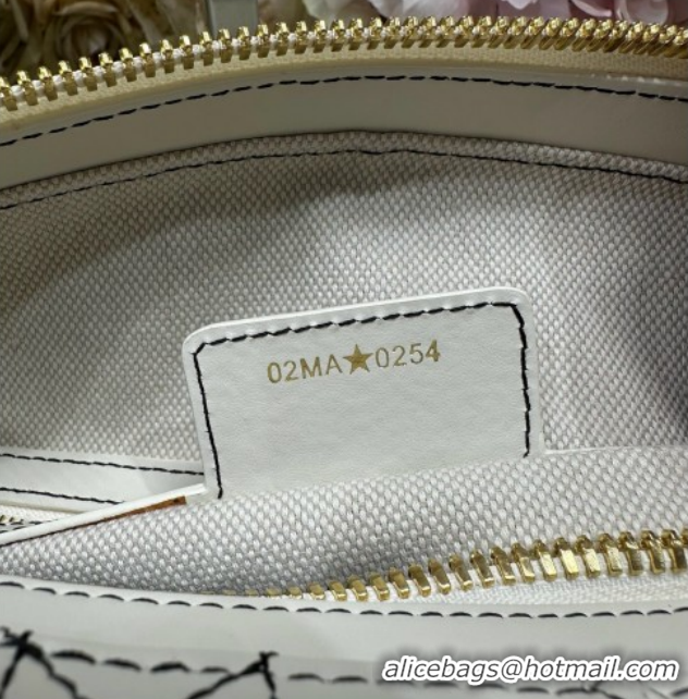 Discount Dior Small D-Journey Bag in Two-Tone Calfskin Leather in White Flat Macrocannage with Contrasting Black Topstit