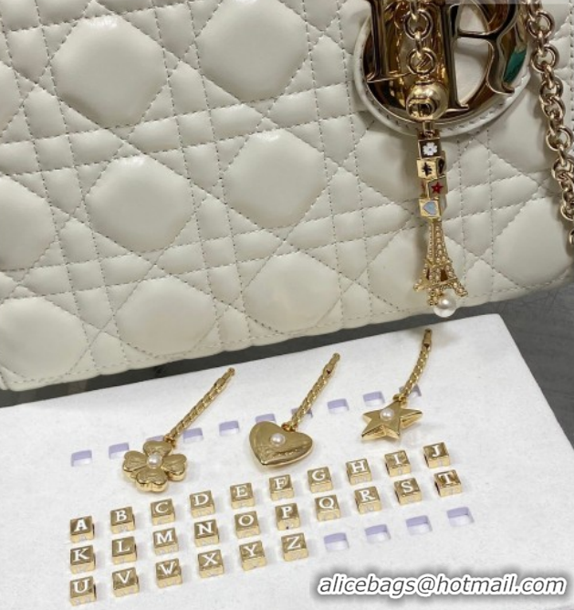Duplicate Dior Small Lady Dior My ABCDior Bag in Cannage Lambskin Leather DR012602 White 2026