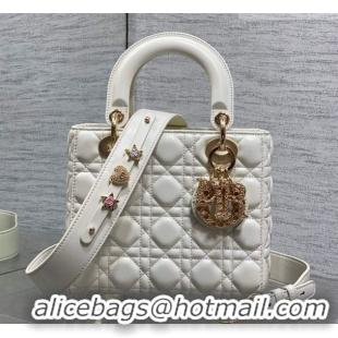 Fashion Dior Small Lady Dior My ABCDior Bag in Cannage Lambskin Leather with Openwork Charm DR012603 White 2026