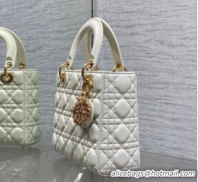 Fashion Dior Small Lady Dior My ABCDior Bag in Cannage Lambskin Leather with Openwork Charm DR012603 White 2026