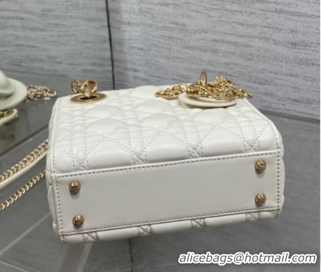Sophisticated Dior Mini Lady Dior Bag in Cannage Lambskin Leather with Openwork Charm DR012603 White 2026