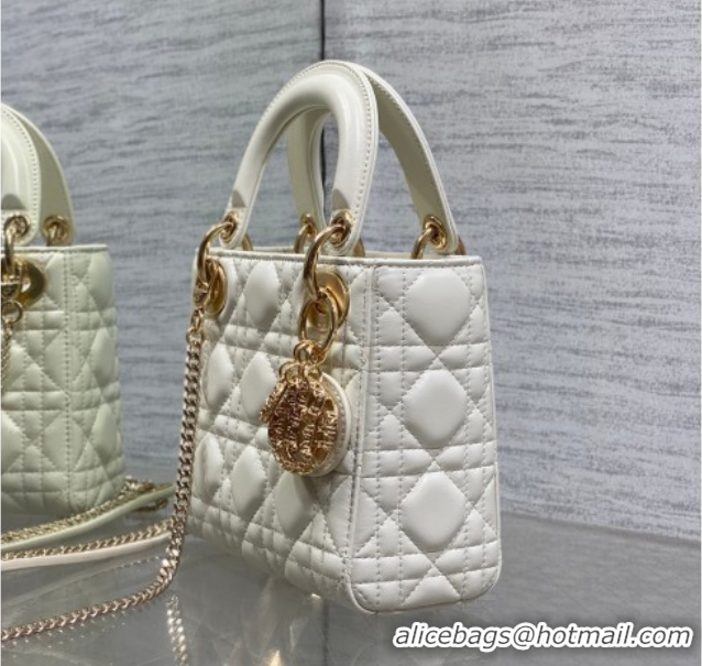 Sophisticated Dior Mini Lady Dior Bag in Cannage Lambskin Leather with Openwork Charm DR012603 White 2026