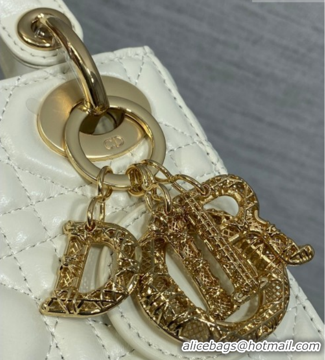 Sophisticated Dior Mini Lady Dior Bag in Cannage Lambskin Leather with Openwork Charm DR012603 White 2026
