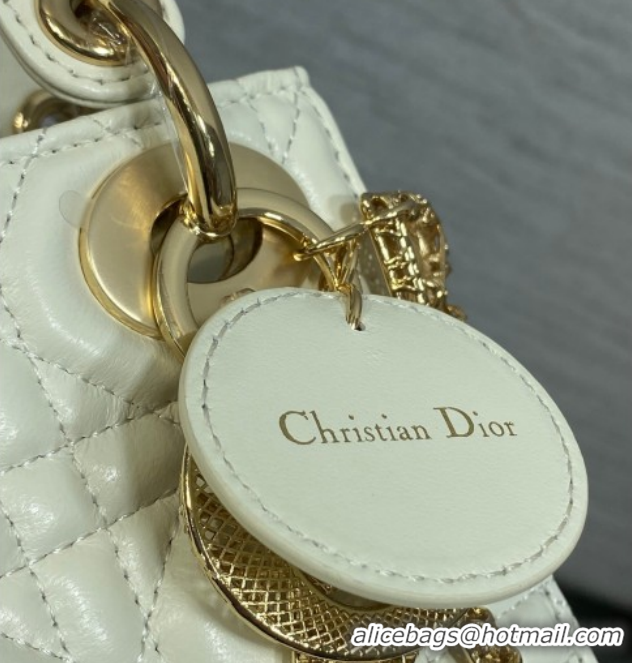 Sophisticated Dior Mini Lady Dior Bag in Cannage Lambskin Leather with Openwork Charm DR012603 White 2026