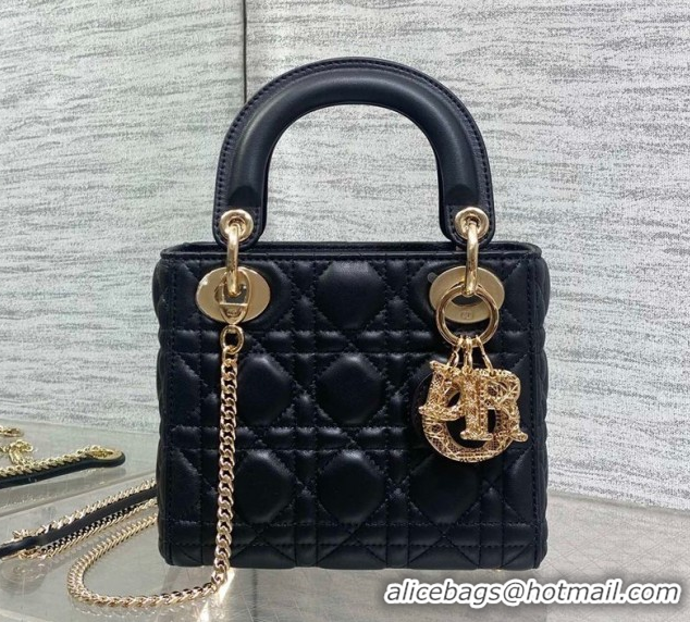 Cheap Price Dior Mini Lady Dior Bag in Cannage Lambskin Leather with Openwork Charm DR012603 Black 2026