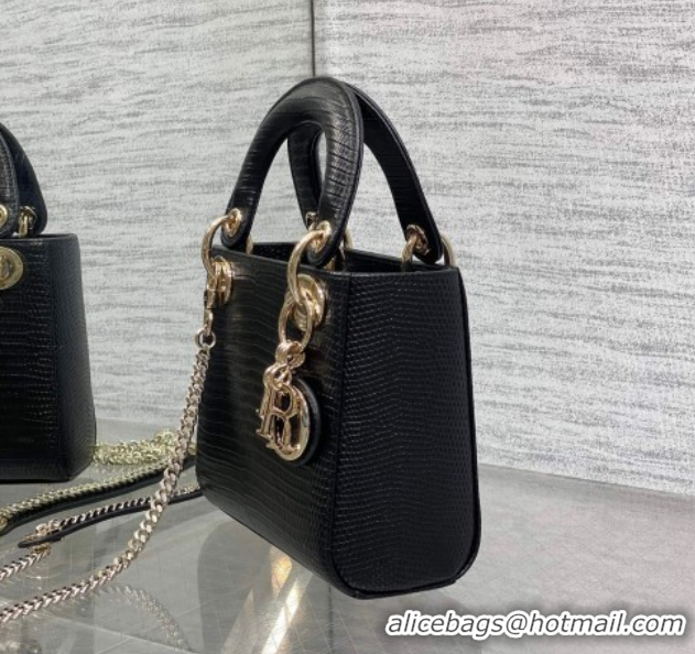 Best Product Dior Mini Lady Dior Bag in Lizard Embossed Leather Black/Gold DR012604 2026