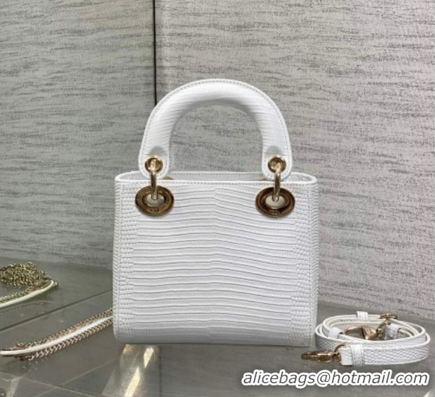 Pretty Style Dior Mini Lady Dior Bag in Lizard Embossed Leather DR012604 White/Gold 2026