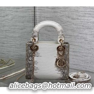 Good Product Dior Mini Lady Dior Bag in Lizard Embossed Leather DR012604 White/Grey 2026