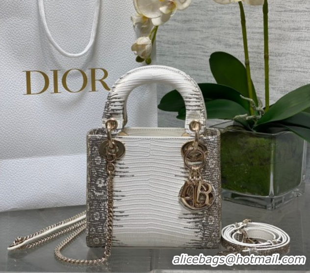 Good Product Dior Mini Lady Dior Bag in Lizard Embossed Leather DR012604 White/Grey 2026
